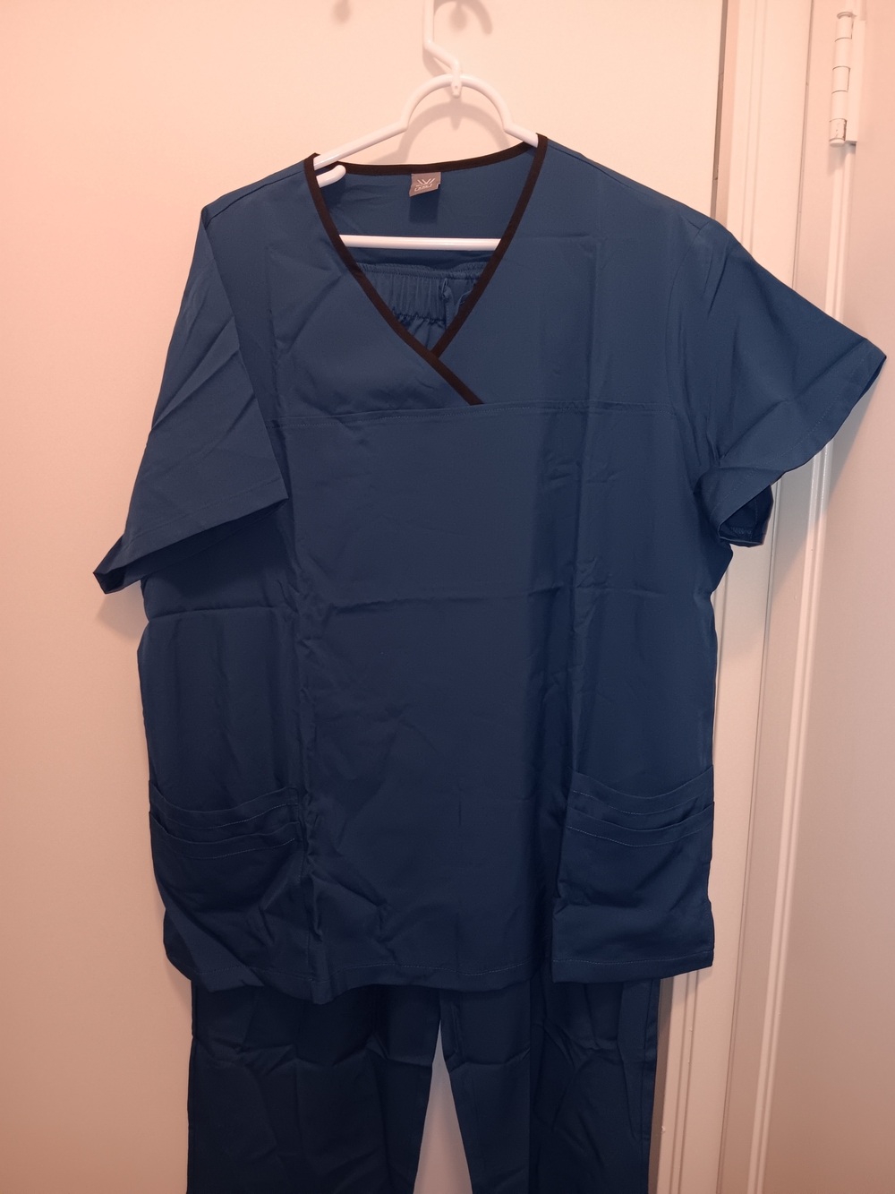 Women's Blue Scrub Set with Contrast Trim